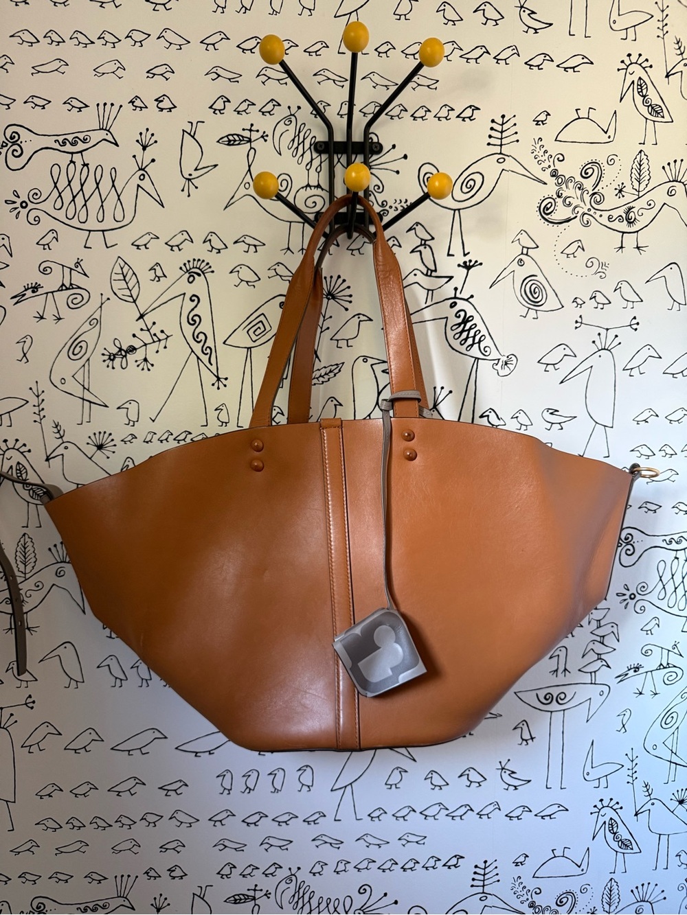 Tory Burch Sete Cognac Leather Tote with Hanging Tag